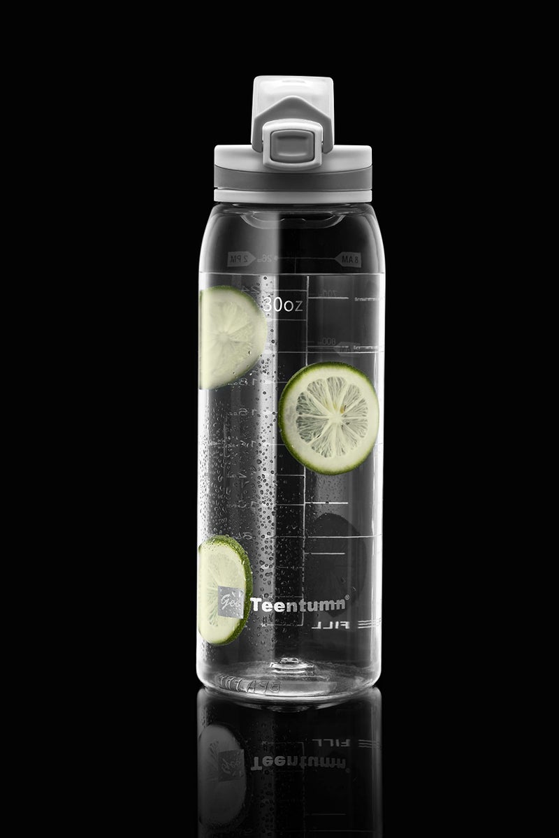 Teentumn 30oz Sport Water Bottle with Time Markers, Large Durable Gym Plastic Bottle Tritan BPA Free for Fitness, School, Outdoor Enthusiasts, Leakproof Clear (Pack of 1) - Image 4